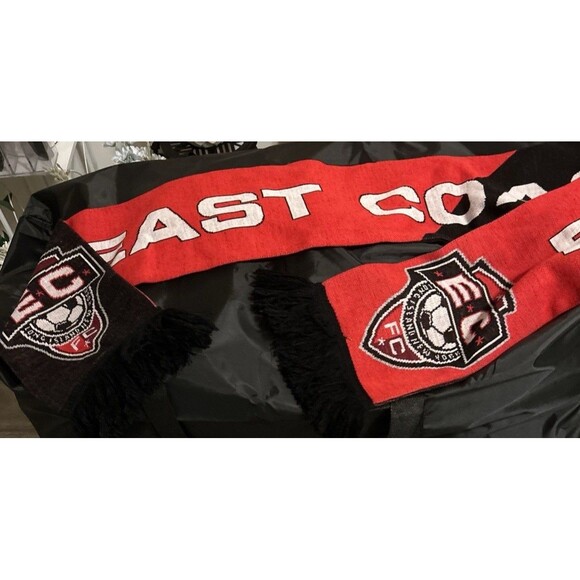 East coast Soccer  Scarf EC /FC Long Island NY/Black  Fringe Black Red White - Picture 1 of 6